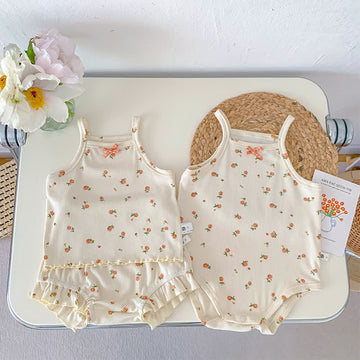 Baby Floral Strap Pajamas Bodysuit Set