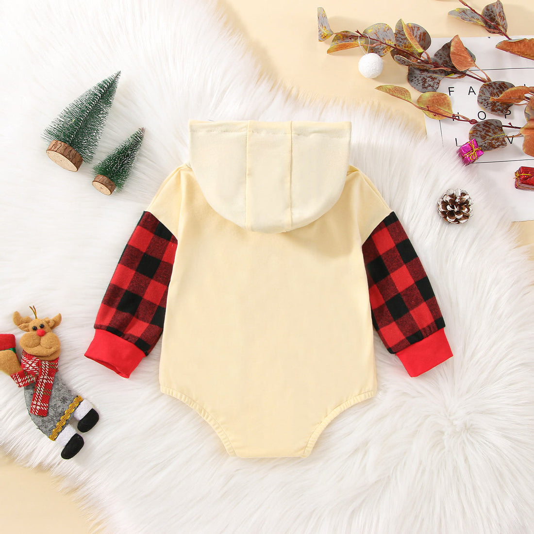 MERRY CHRISTMAS Baby Red Plaid Hooded Bodysuit