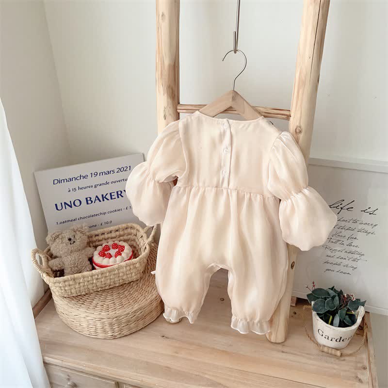 Baby Puff Sleeve Lace Splicing Romper