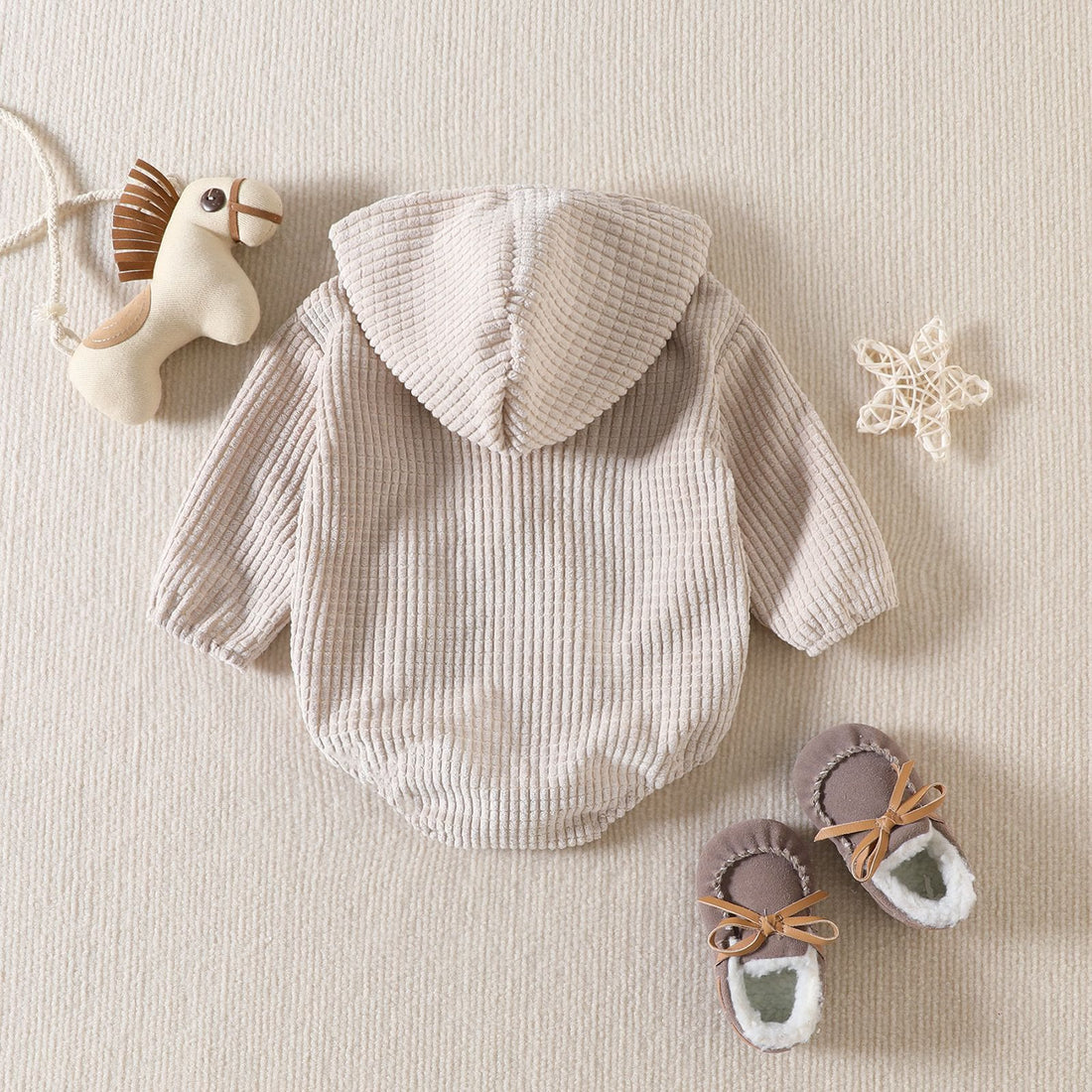 Baby Solid Color Corduroy Hoodie Bodysuit