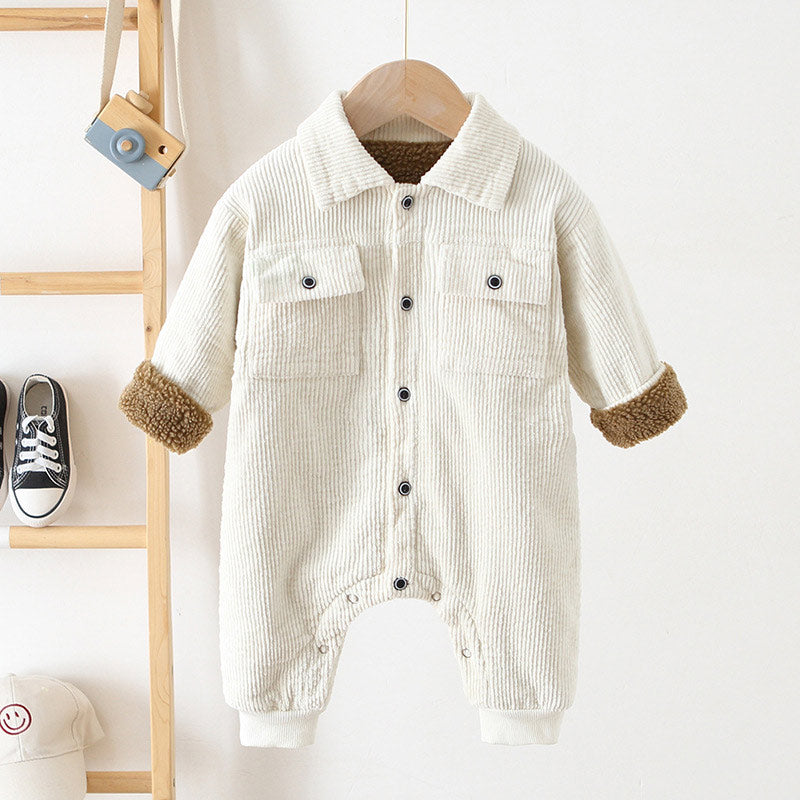 Baby Solid Color Fleece Lined Corduroy Romper