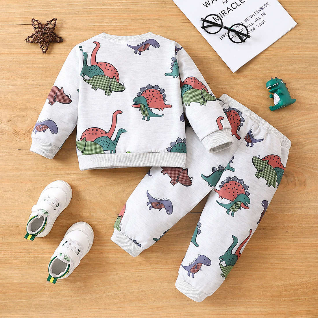 Baby Toddler Cartoon Dinosaur Sweatsuit 2 Pieces Set