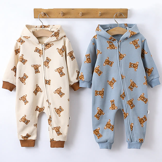 Baby Teddy Hooded Zipper Lovely Romper