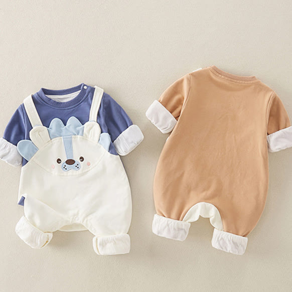 Baby Cartoon Lion Fake 2 Pieces Romper