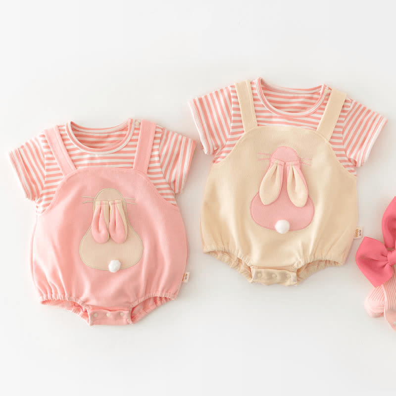 Baby Striped Bunny Splicing Bodysuit