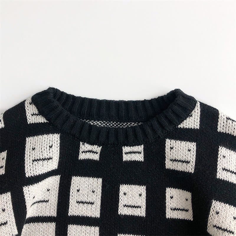 Toddler Knitted Design Smile Plaid Sweater