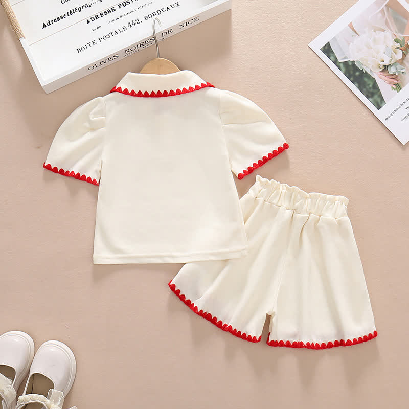 Toddler Girl Strawberry Lapel Shirt and Shorts Set