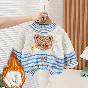 GOOD Toddler Fleece Cute Bear Star Striped Sweatshirt