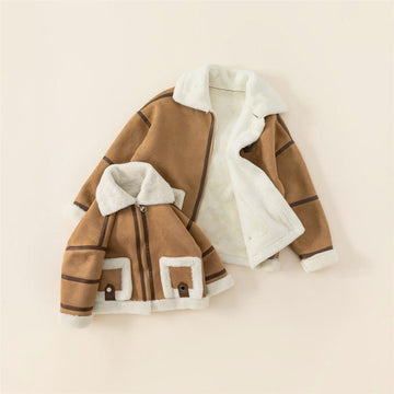 Mommy And Me Fleece Lined Pocket Sueded Jacket