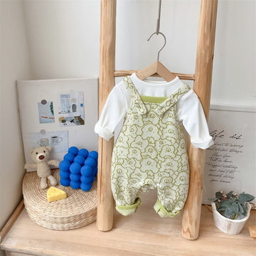 Baby Green Lovely Cartoon Bear Head Overalls