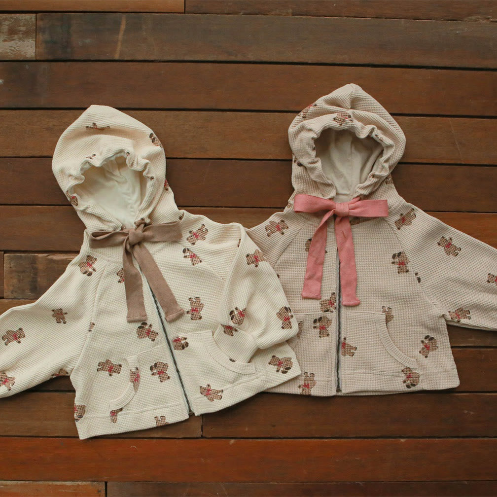 Baby Bear Teddy Bow Hooded Waffle Coat