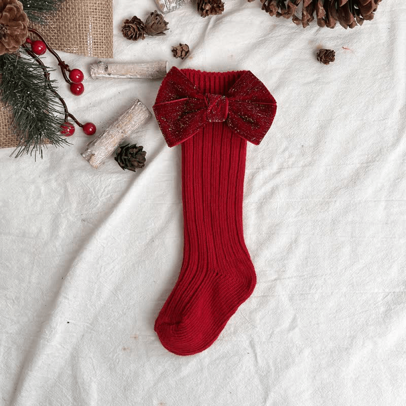 Baby Bowknot Decor Christmas Mid Socks