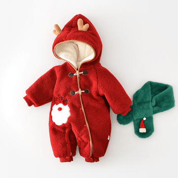 HO Baby Deer Fleece Lined Hooded Romper with Scarf