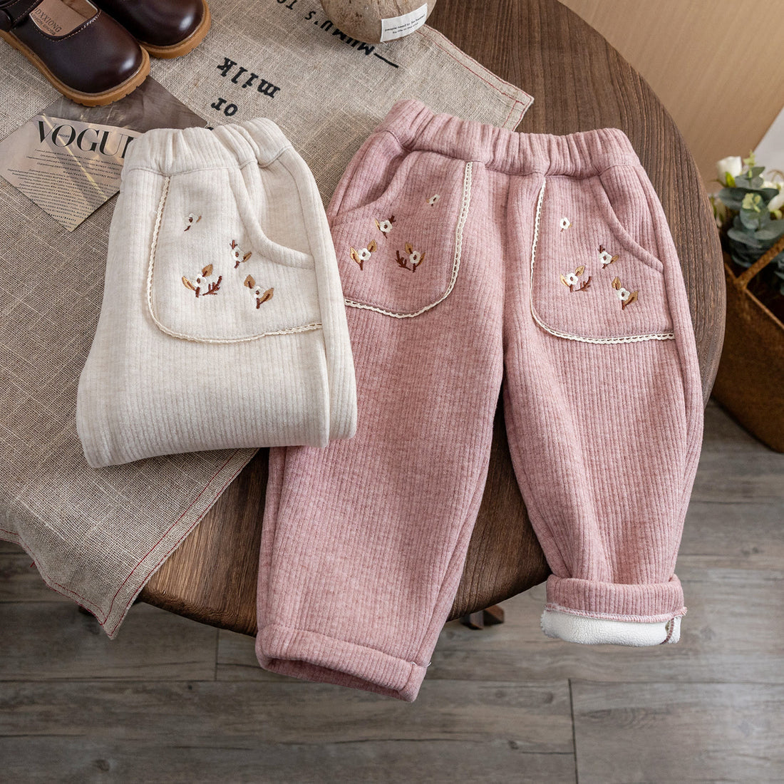 Toddler Girl Flower Fleece Lined Pants