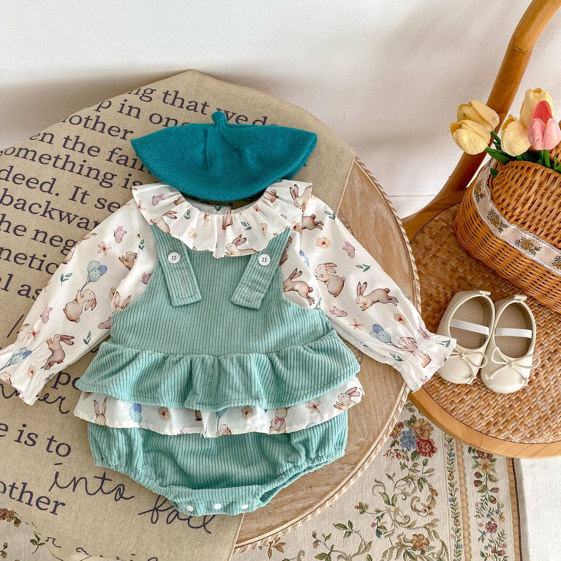 Baby Green Corduroy Romper