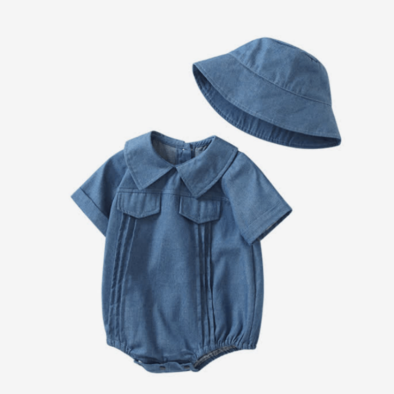 Baby Newborn Lapel Bodysuit with Hat