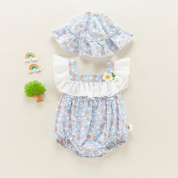 Baby Floral Ruffled Bodysuit with Hat