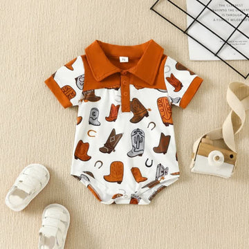 Baby Cowboy Boots Polo Collar Bodysuit