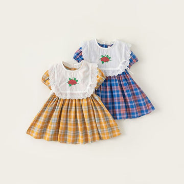 Toddler Girl Plaid Dress with Lace Flower Vest