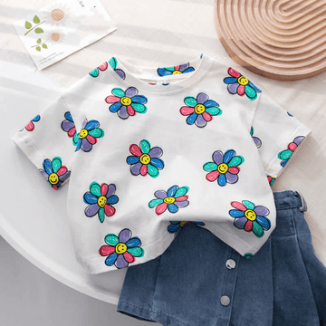 Toddler Girl Smiley Sunflower Casual Tee