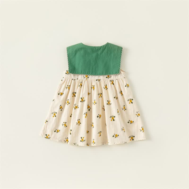 Toddler Girl Lapel Collar Flower Sleeveless Dress