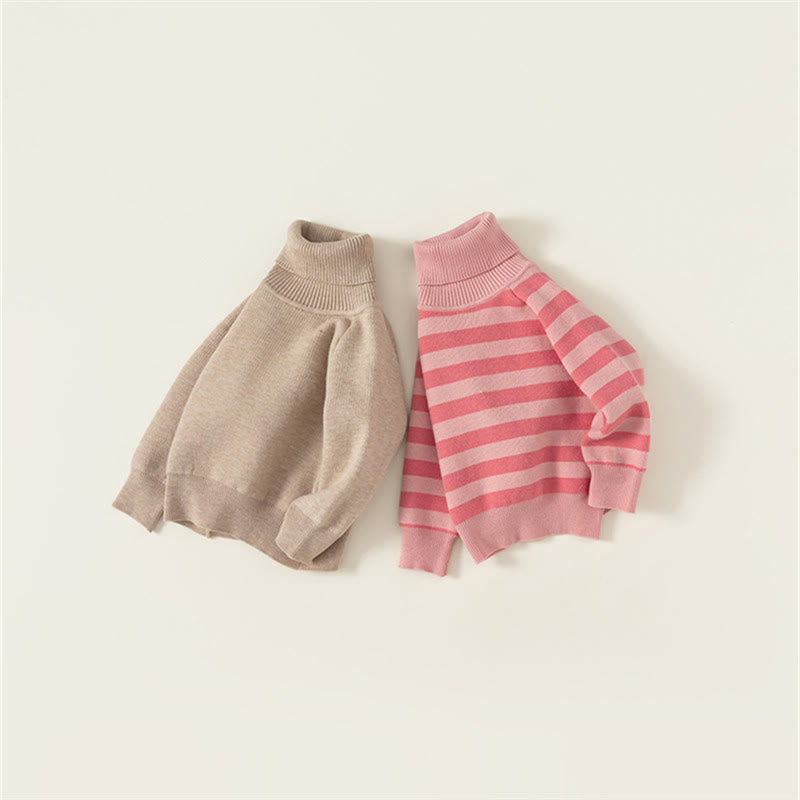 Toddler Pink Striped Fleece Lined High Collar Sweater