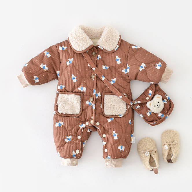 Baby Polo Fleece Bear Romper with Bag