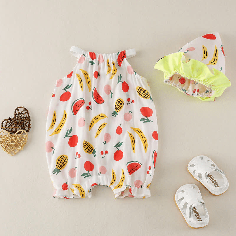 Baby Sweet Fruits Strap Romper with Hat