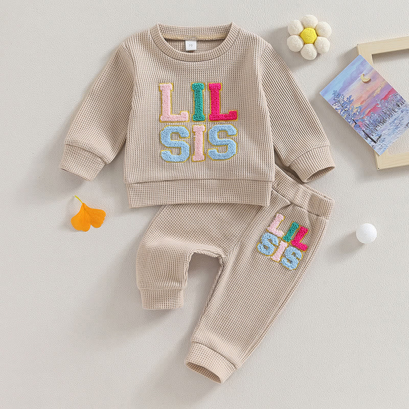 LIL/BIG SIS Baby Slogan Waffle 2 Pieces Set