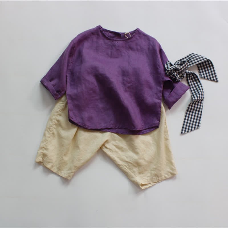 Toddler Retro Solid Color Linen T-shirt