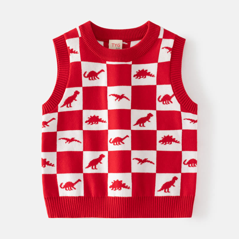 Toddler Dinosaur Plaid Knitted Lovely Vest