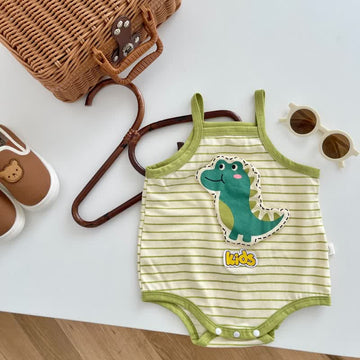 KIDS Baby Striped Dinosaur Strap Bodysuit