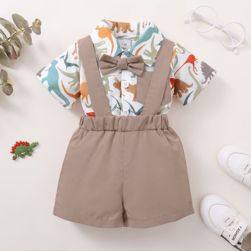 Baby Dinosaur Shirt and Suspender Shorts Set