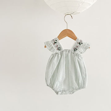 Baby Vintage Embroidered Flower Plaid Overalls