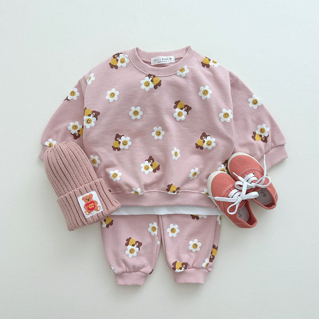 Baby Bear Smile Flower Sweatsuit 2 Pieces Set