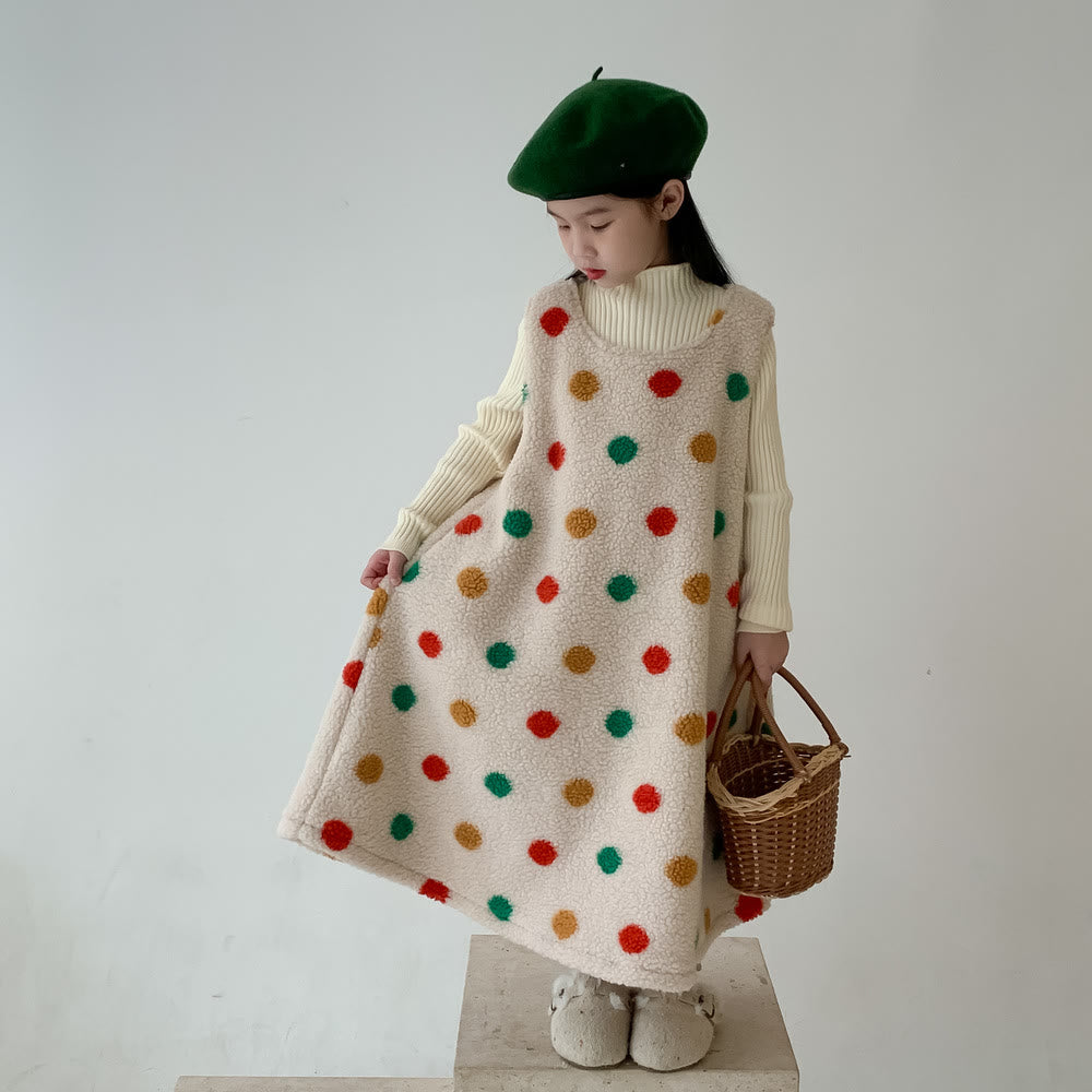 Toddler Girl Colorful Dots Fleece Sleeveless Warm Dress