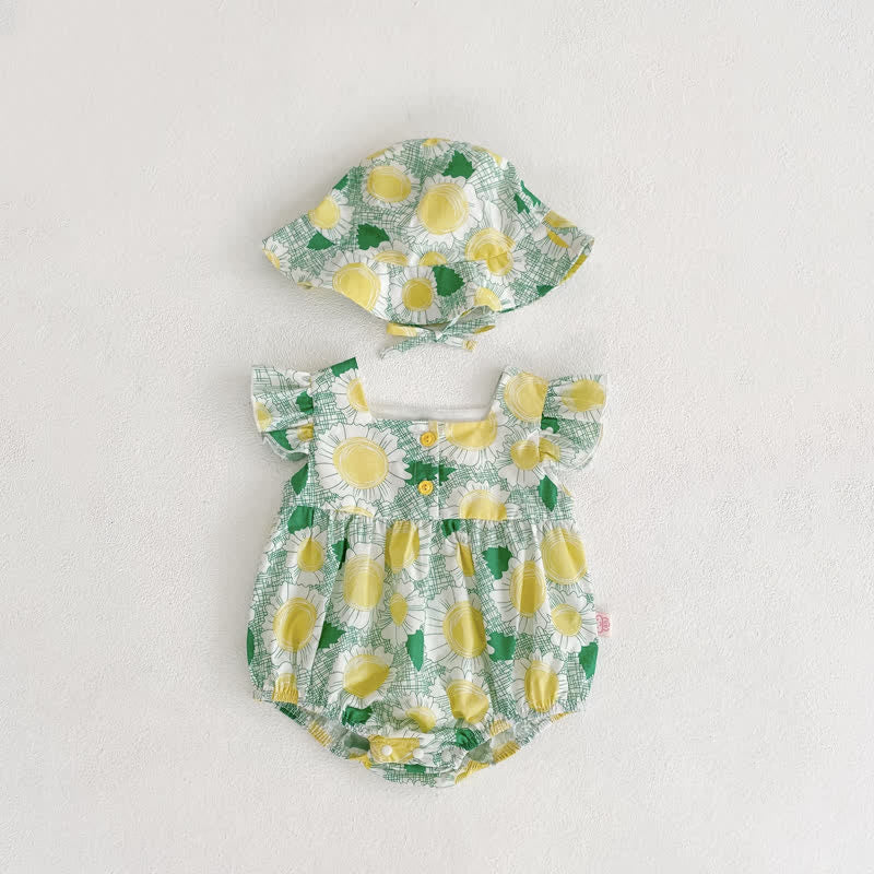 Baby Sunflower Ruffled Bodysuit with Hat