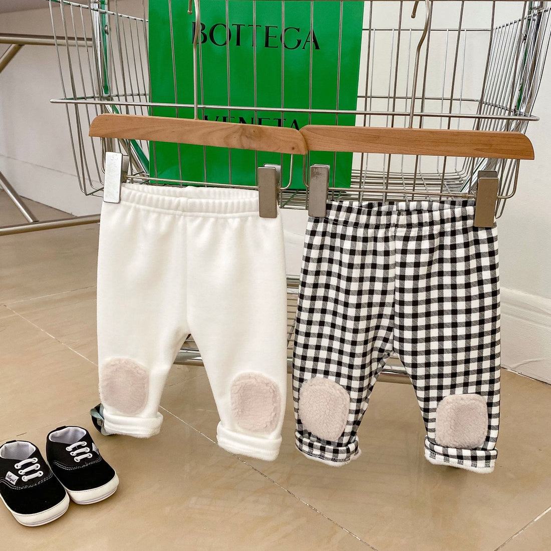 Baby Knee Patch Fleece Plaid Pants