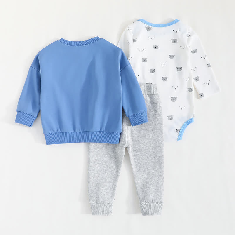 3pcs Baby Bear Sweatshirt Bodysuit and Pants Set