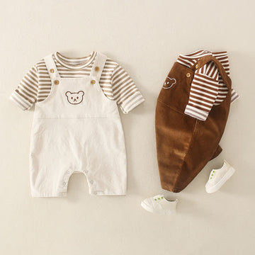 Baby Striped T-Shirt and Bear Overalls Set