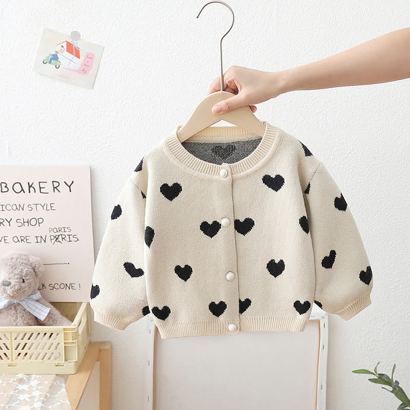 Toddler Girl Knitted Heart Puff Sleeves Cardigan