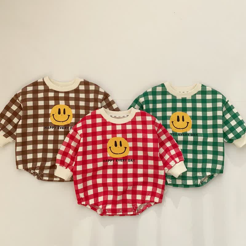 HAPPY EVERY DAY Baby Smiley Plaid Bodysuit