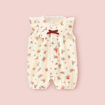 Baby Flower Bow Flounce Trim Newborn Romper