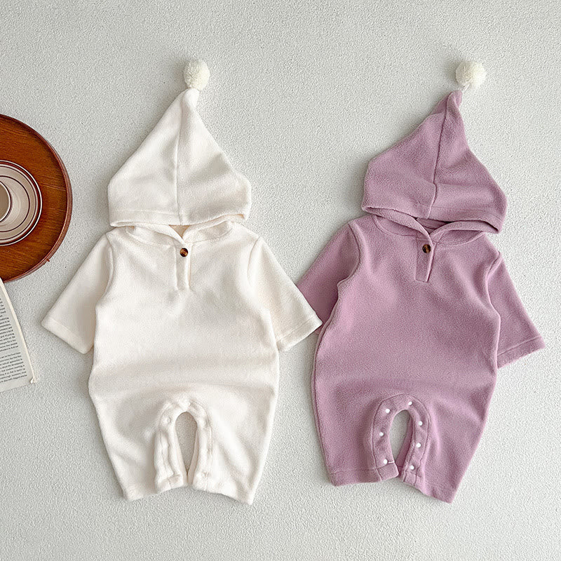 Baby Solid Color Fleece Hooded Romper