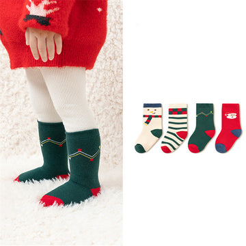 4 Pairs Baby Christmas Santa Claus Snow Man Striped Socks