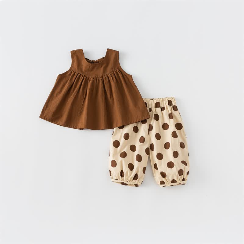 Toddler Girl Bowknot Camisole and Dot Pants Set