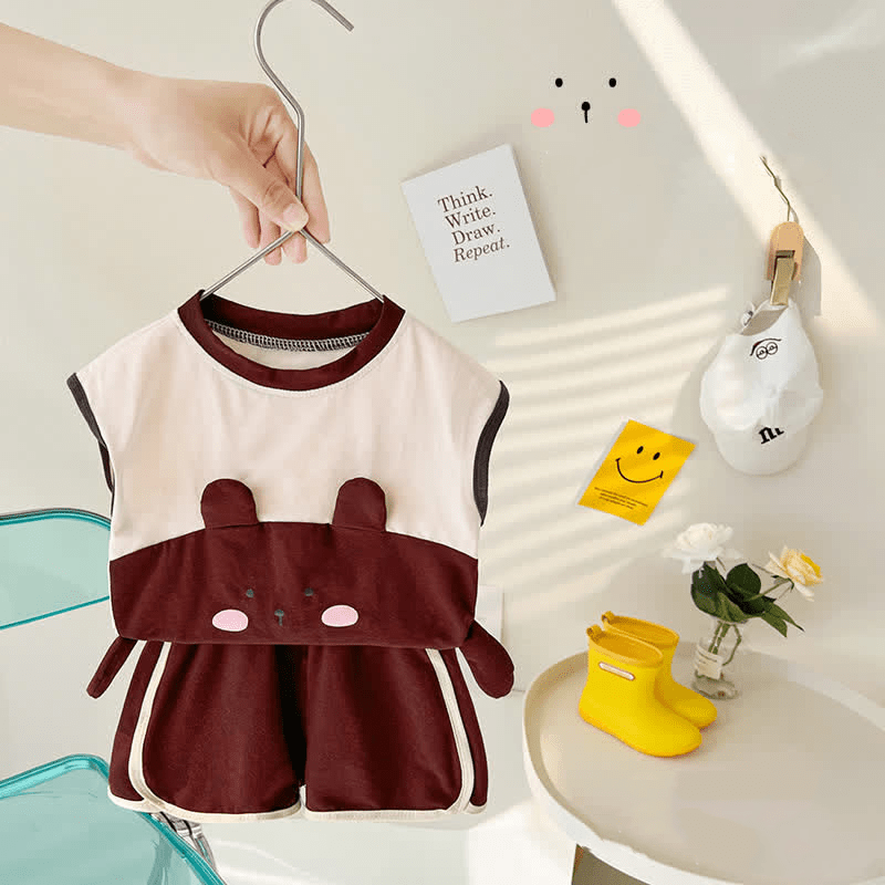 Baby Toddler Color Block Bear 2 Pieces Set