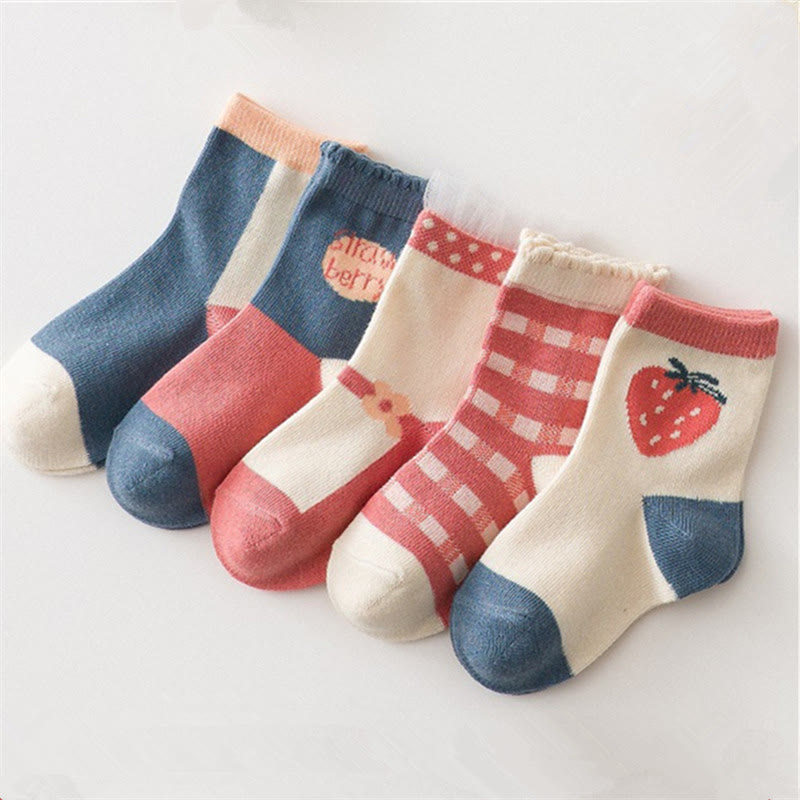 5 Pairs Baby Strawberry Plaid Floor Socks