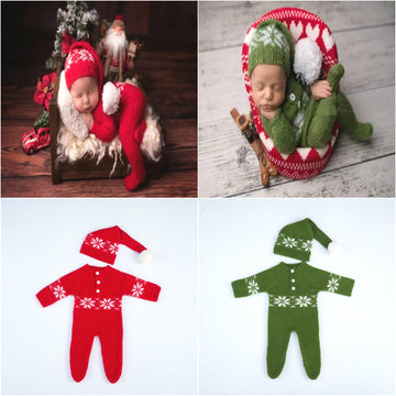 Newborn Photography Christmas Knit Romper with Hat