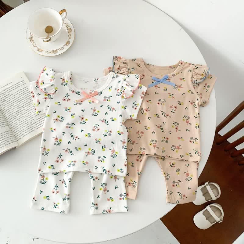 Baby Flower Ruffled Tee and Pants Set